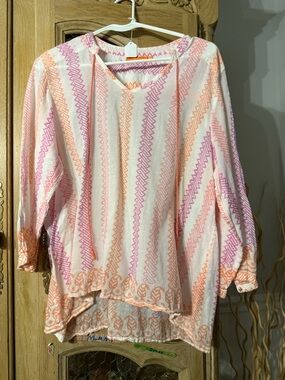 Oliphant Lightweight Tunic Top — Pink & Peach Stripe
